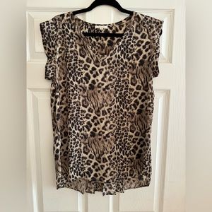 Pleione Top Leopard Print Blouse Ruffle Sleeve Size M Dressy Casual